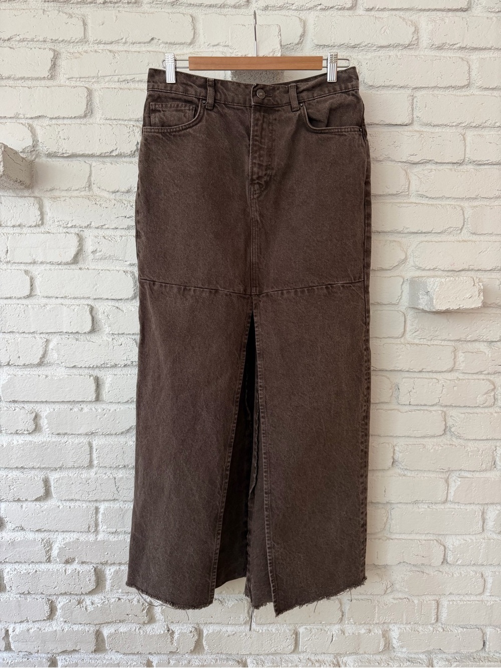 Reformation Brown denim women’s Straight skirt with Front Slit